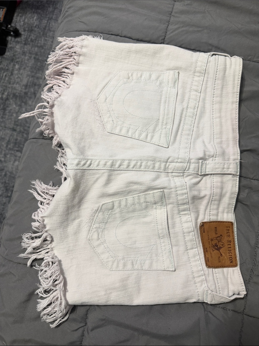 True Religion White Frayed Hem Denim Shorts